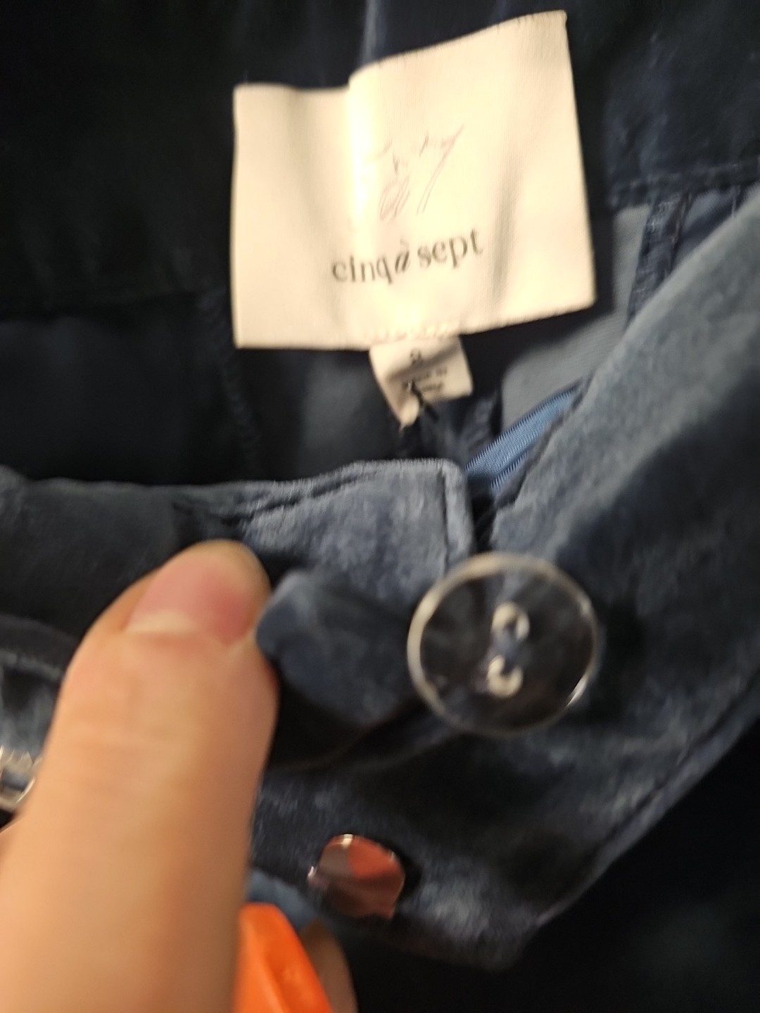 Cinq A Sept Navy Wide-Leg Pants With Clear Button